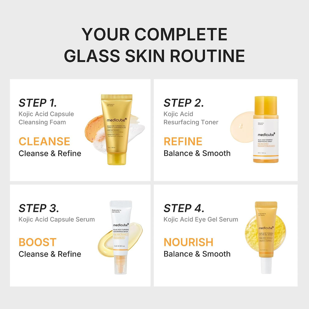 Kojic Brightening Essentials Mini Skincare Set - 4-Step Starter Kit