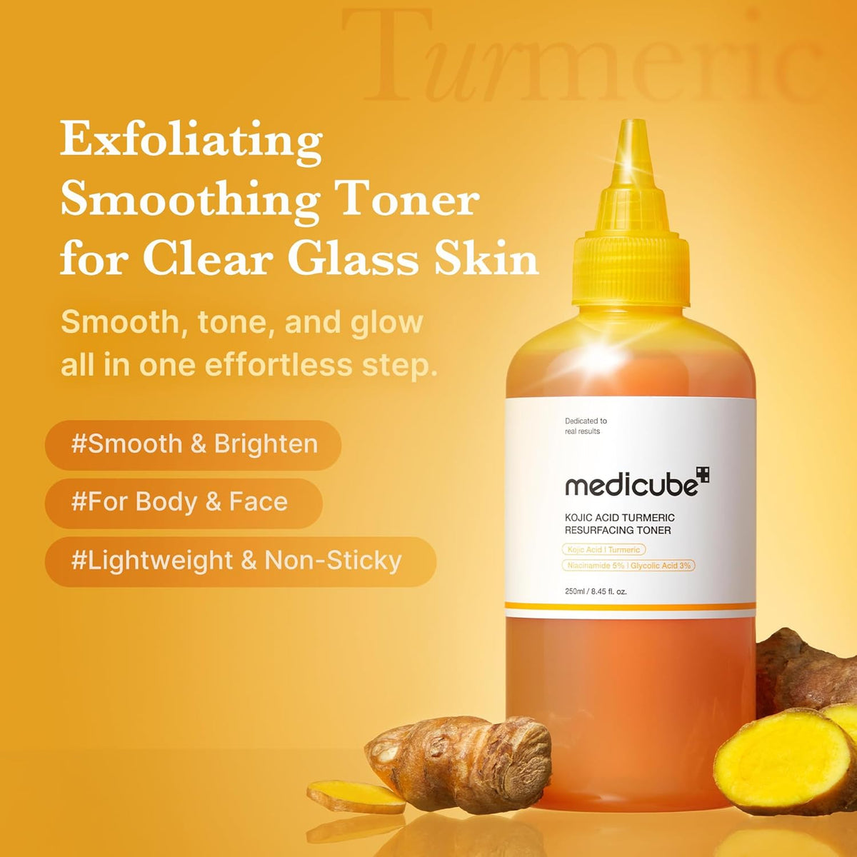 Kojic Acid and Turmeric Smoothing Toner for Face and Body, 8.45 Fl. Oz.